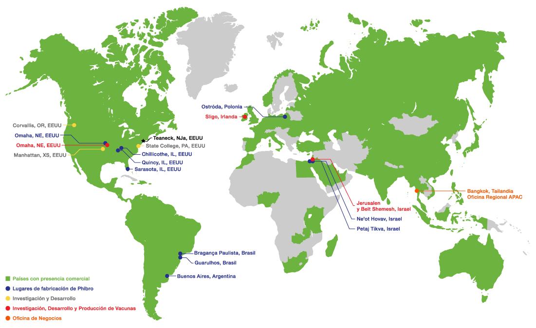 Phibro, presencia comercial, fabricación, investigación y desarrollo en el mundo