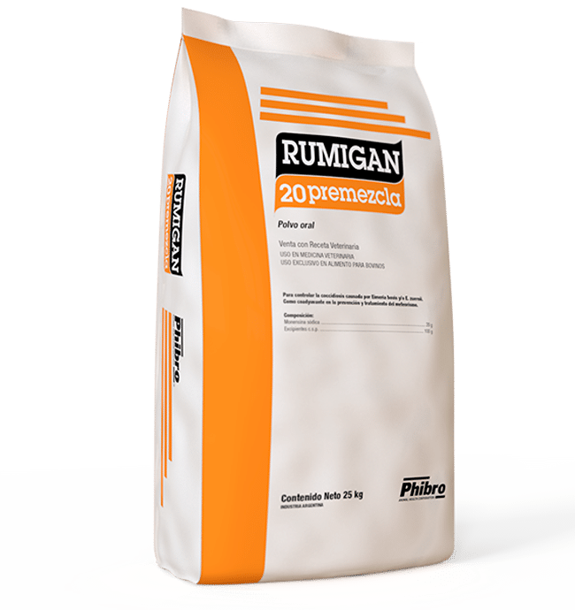 Rumigan 20 Premezcla ionóforo ideal para el control del meteorismo y coccidiosis. Monensina 20%
